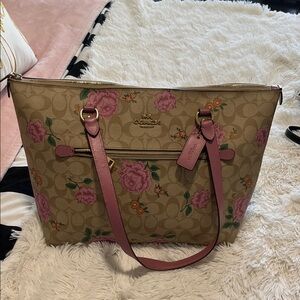 Coach Signature Floral Tote - Pink and Tan
